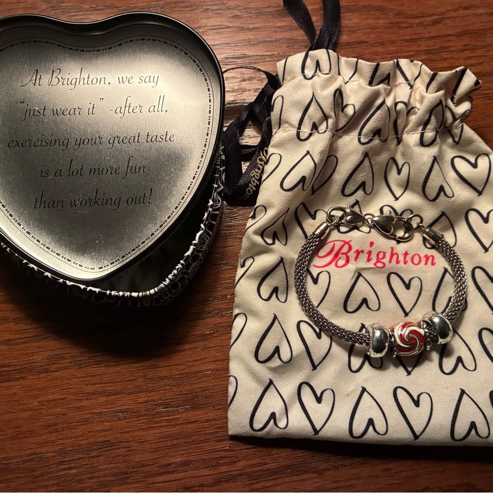 Brighton Silver and Red Heart Charm Bracelet